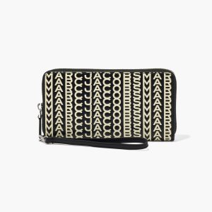 Marc Jacobs Monogram Kozene Continental Wristlet Wallet Čierne Biele | ILDSNT278